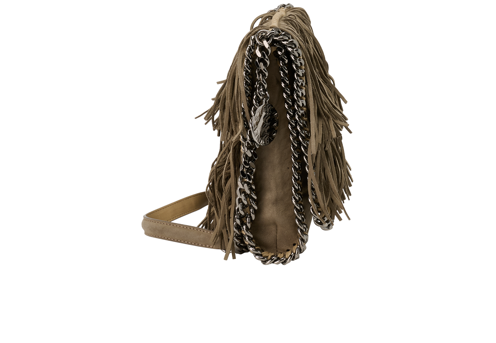 Fringe Trim Clutch, &pound;295, Handbags, Khaki, Faux Leather, Side view